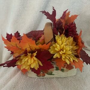 Autumn Floral Basket with Yellow and Orange Accents